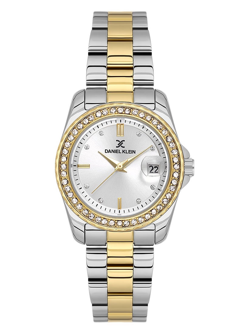 DANIEL KLEIN Women's Stainless Steel Silver and Gold Alloy Case Analog Silver Round Sunray Dial Japanese Quartz Premium 30 Meters Water Resistant - Image 1